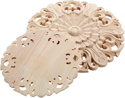 Miniatura 5 de MUXSAM Apliques tallados en madera, roseta redonda para tallado en madera, calcomanías centrales para armario, puerta, gabinete, cajón, pared,