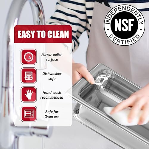 Miniatura 5 de IMACONE Juego de 2 recipientes de bufé de acero inoxidable de 8 cuartos de galón rectangulares y calentadores de buffet para catering, con bandeja