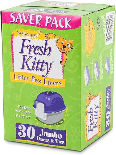 Vista 5 de 30 forros para cajas de arena Fresh Kitty supergruesos, duraderos, fáciles de limpiar, con aroma jumbo, bolsas con lazos para gatos y mascotas