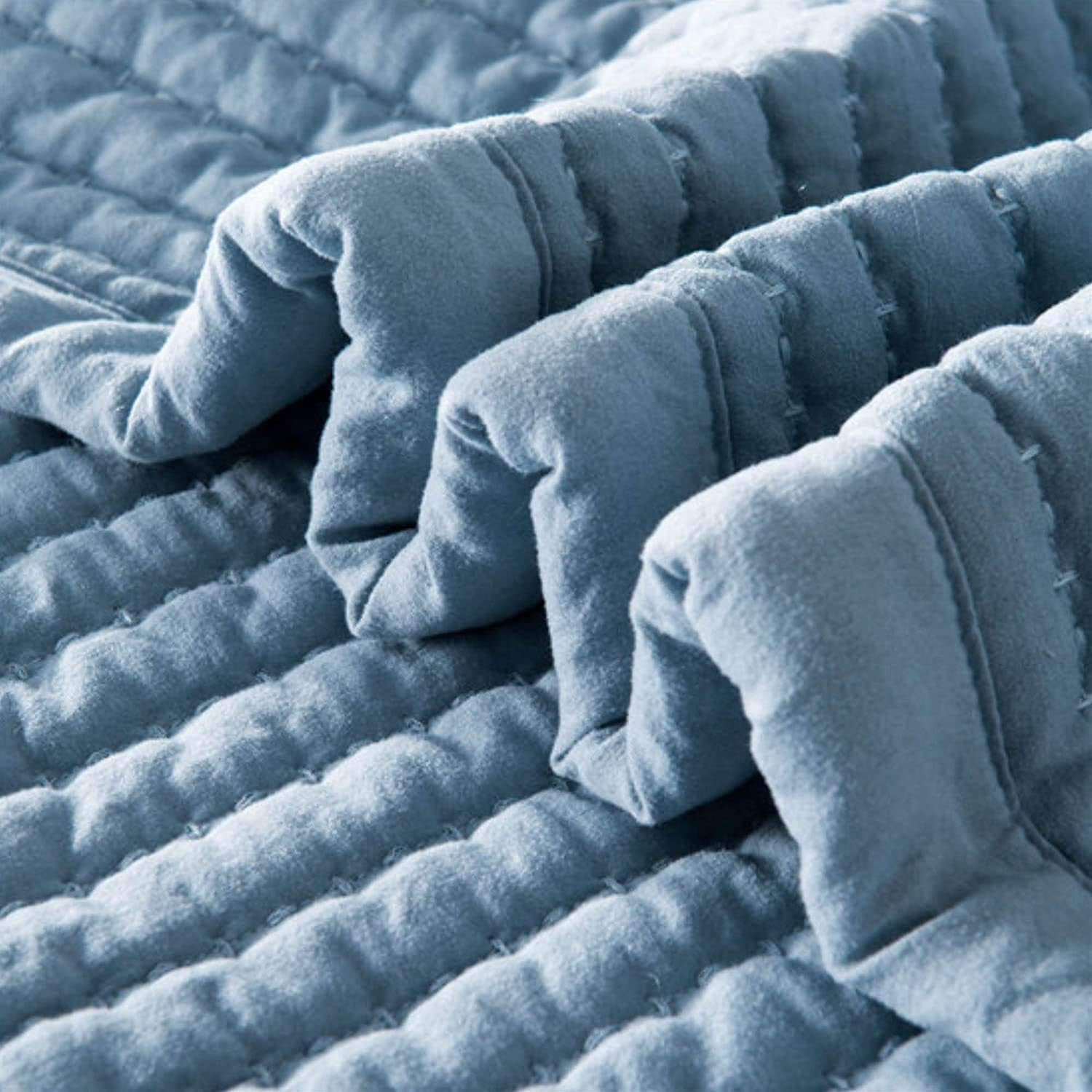 Exclusive Discount 60% Price KASENTEX Quilt-Bedding-Coverlet-Blanket-Set, Machine Washable, Ultra Soft, Lightweight, Stone-Washed, Detailed Stitching - Solid Color (Blue, Oversized King + 2 King Shams)