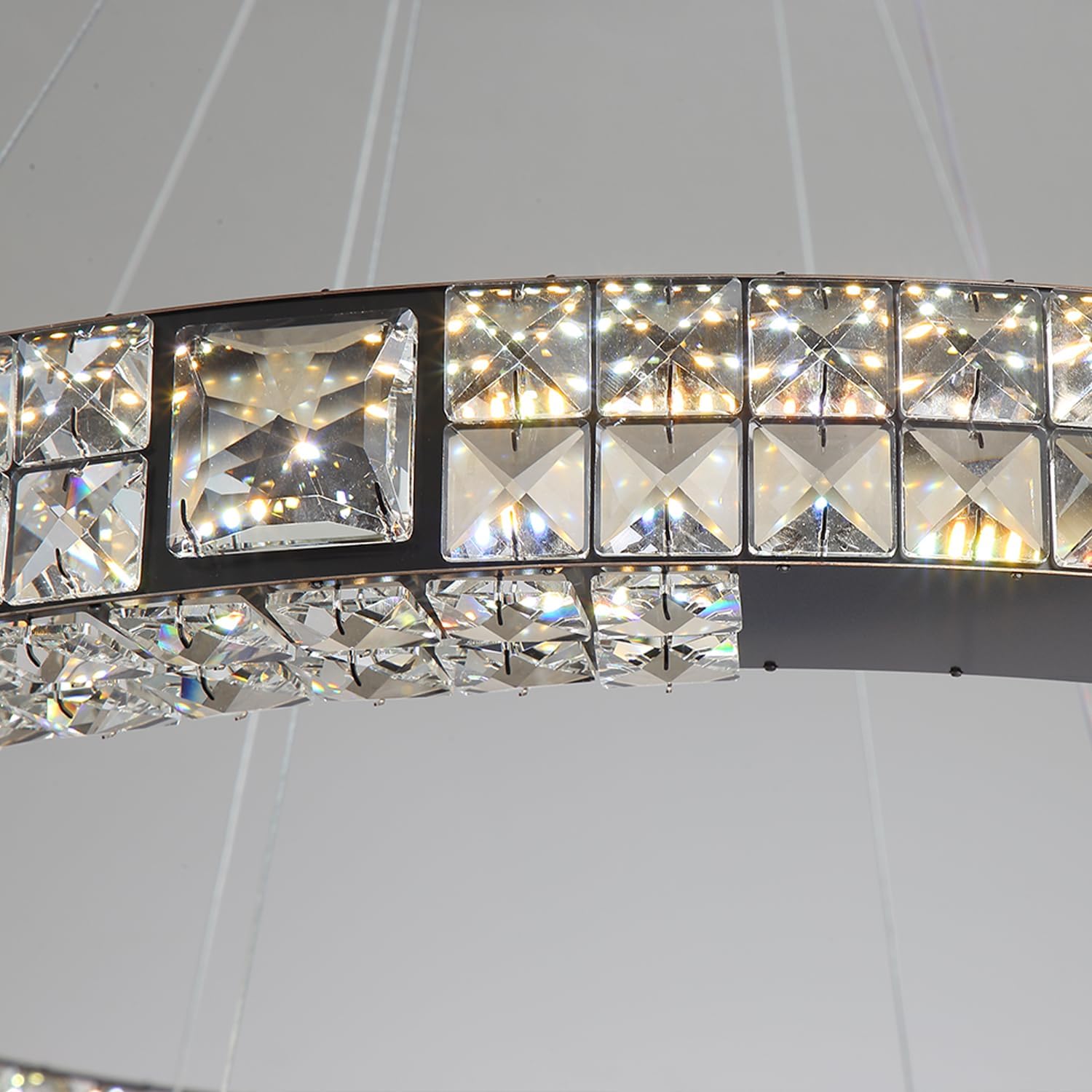 Led Gold Ring Chandelier for Living Room Dining Room Bedroom Modern Crystal Chandeliers Hanging Lighting Adjustable 2 Ring Chandeliers D32''+D20‘’