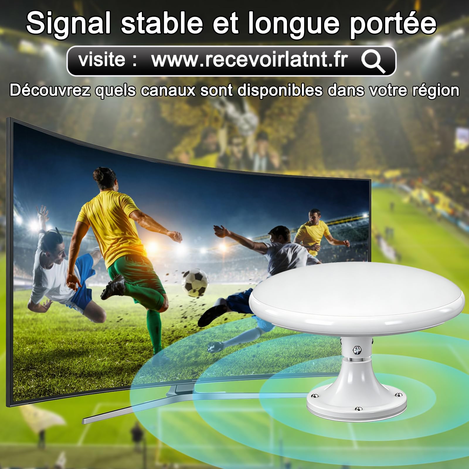 Antenne TV Exterieure/Intérieur Puissante HD 4K, Réception Omnidirectionnelle 360° Antenne TNT Exterieur, pour Camping Car, Caravane, Fourgon, Van, Camion, Bateau-35 FT Câble Coaxial﻿ (Pure White)