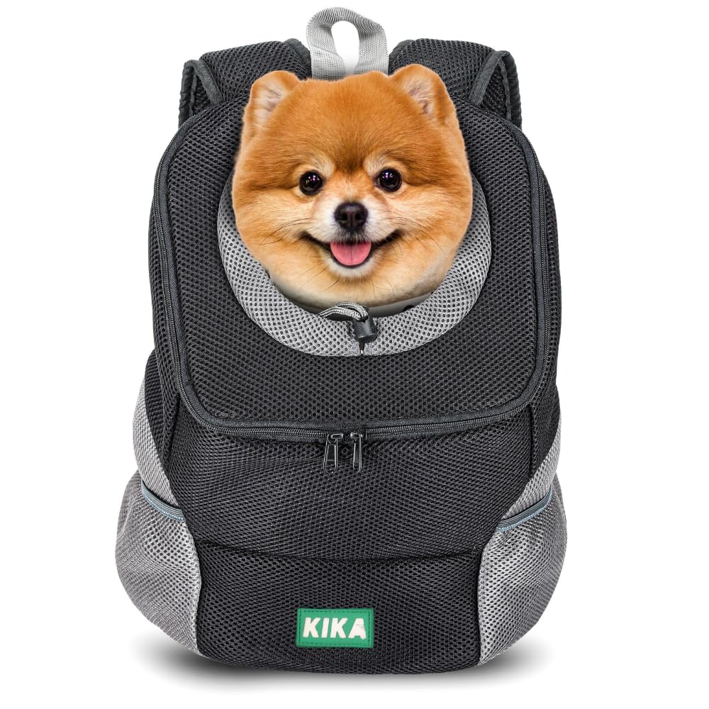 KIKA Pets Head-Out Dog Carrier Backpack Puppy Dog Travel Carrier Front Pack Breathable with Pet Name Personalisation Carrier for Small Dogs Cats Rabbits (Large Size, L)