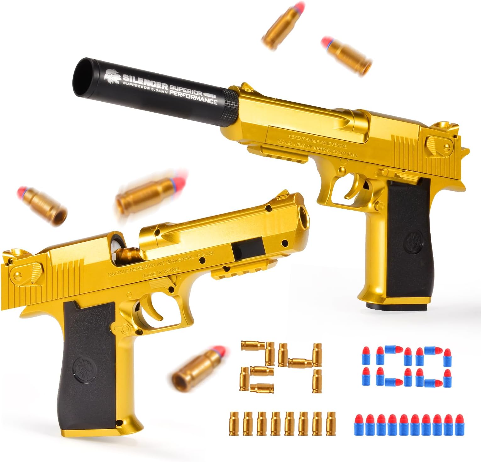 2 Pack Toy Gun - Plastic Shell Ejecting Pistol Blaster with Soft Foam Bullet for Safety Training or Play, Party Birthday for Kids