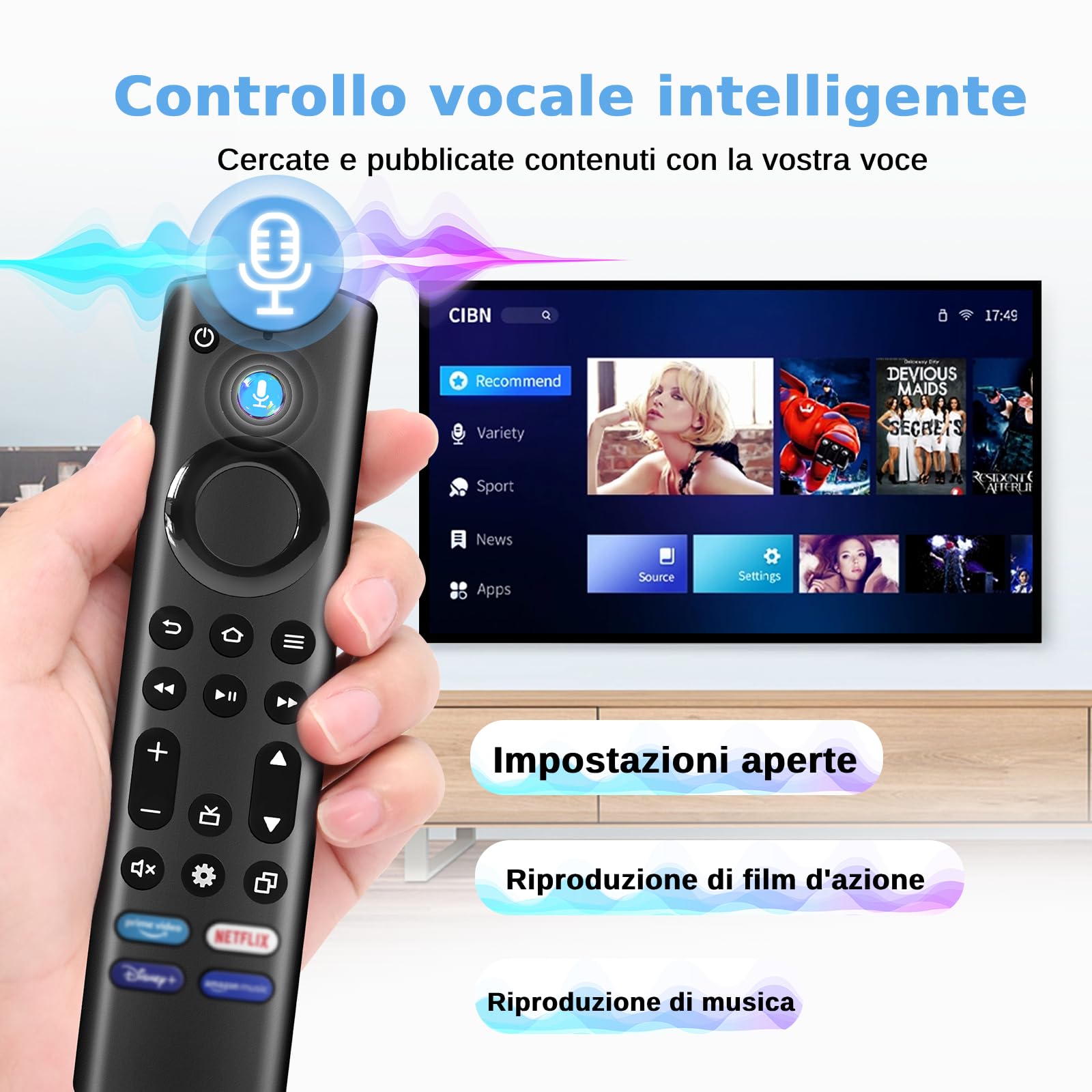 Telecomando Vocale Sostitutivo 4th Gen per AMZ Smart TVs-Stick(2nd Gen & 3rd Gen)/Lite,4K,4K Max,Per AMZ Smart TV Cube (2nd Gen & 3rd Gen) TVs
