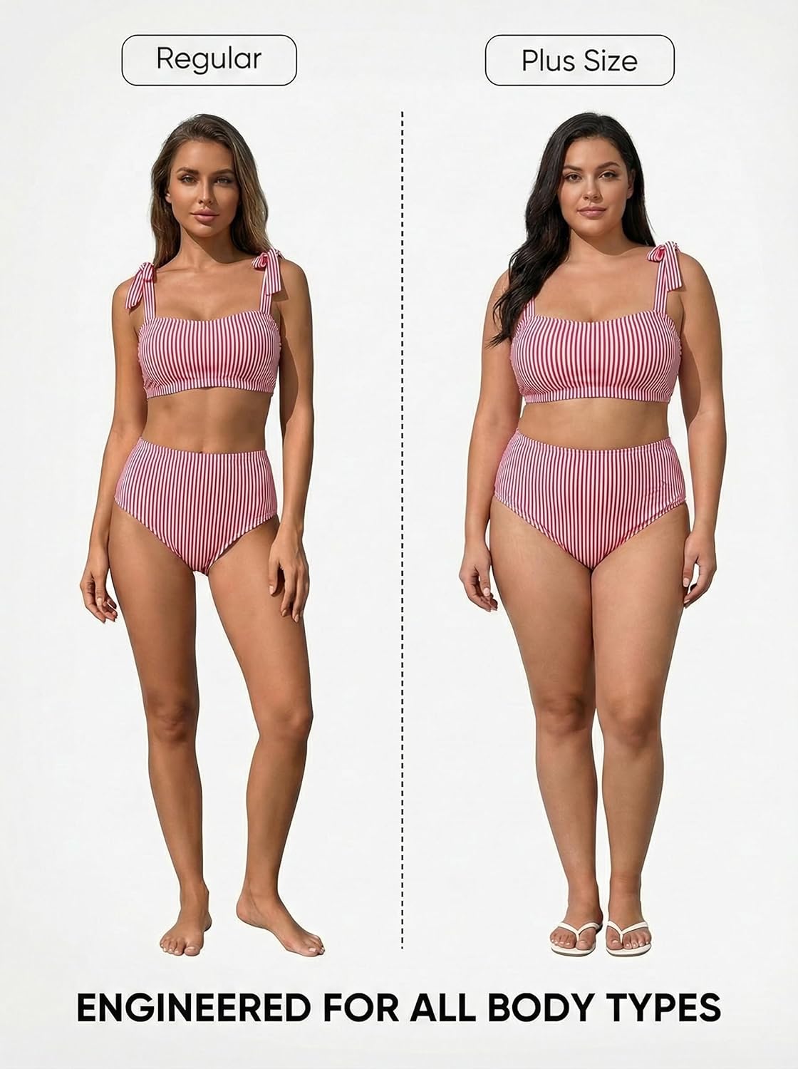 Herseas Women's Tie Shoulder Bikini Sets 2 Piece Striped Swimsuits High Waisted Bathing Suits - Image 5