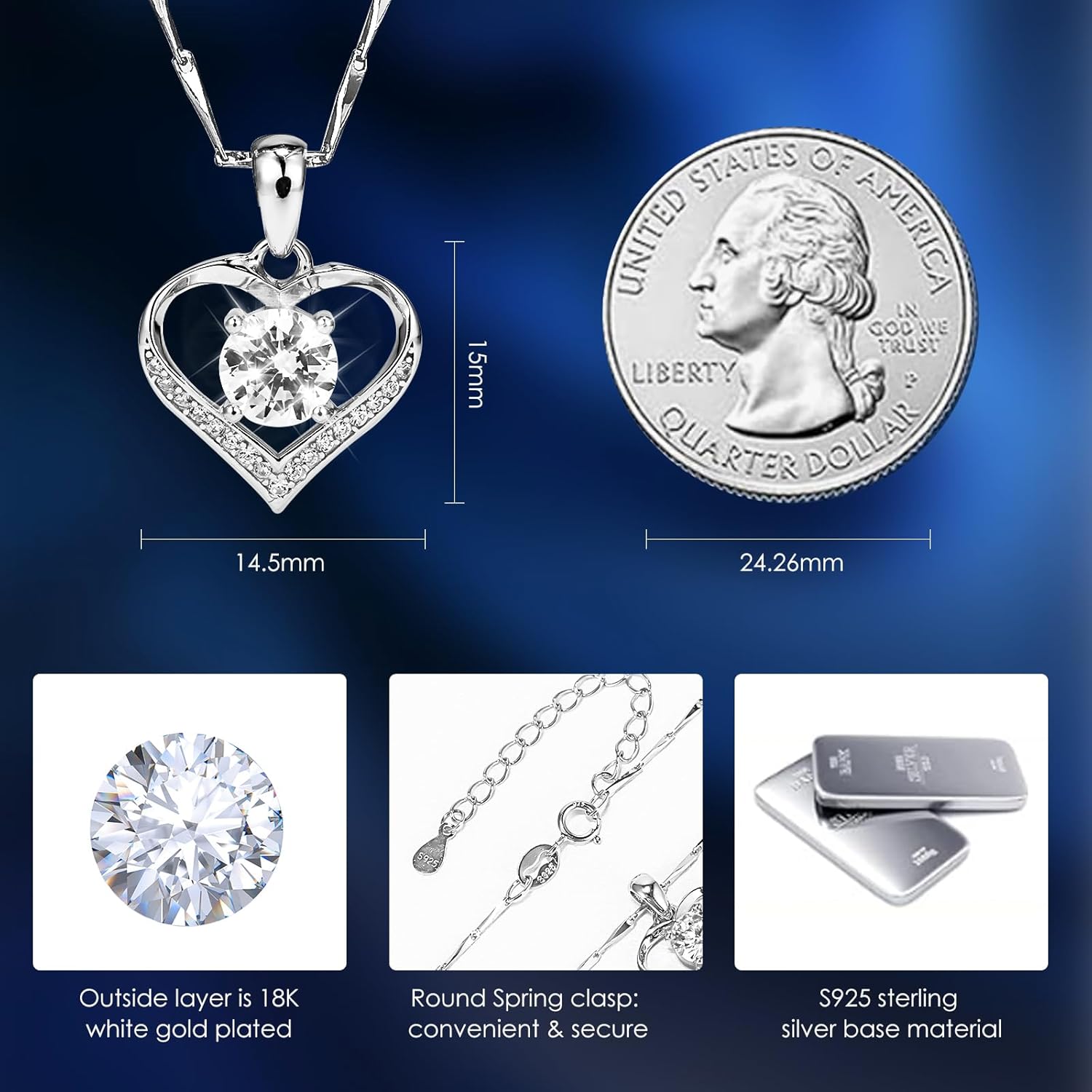 925 Sterling Silver Heart-Shaped Necklace and Earrings Set with 5A Zircon Stones - Beautiful Gift for Mother, Birthday, Girlfriend, Wife, Valentine's Day, Lady, or Aunt - Image 6