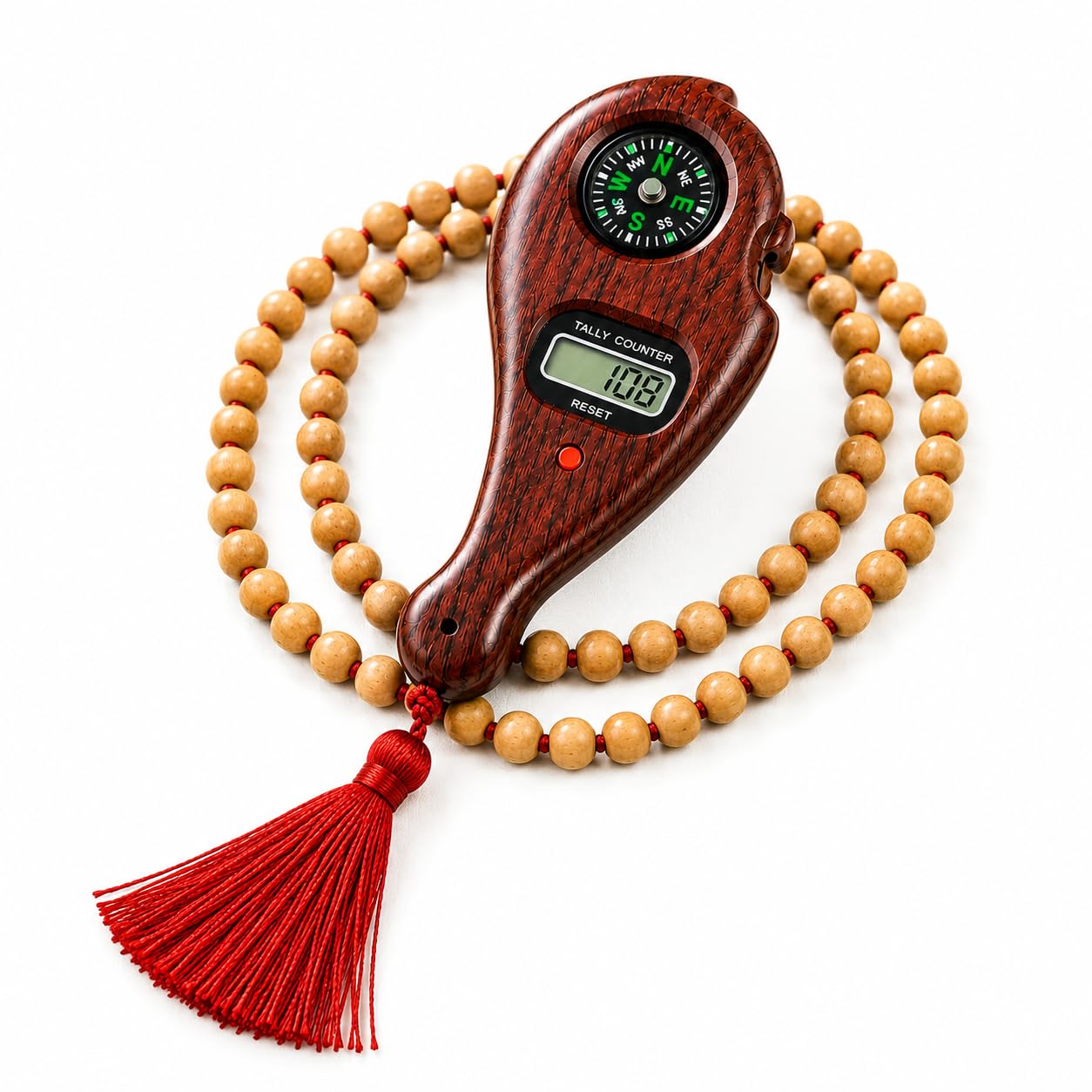 Tulsi Mala with Digital Jaap Counter & Built-in Compass | 108 Beads Natural Tulsi Wood Prayer Mala | Handheld Mantra Counter for Meditation, Yoga, Pooja & Spiritual Practice-image-3