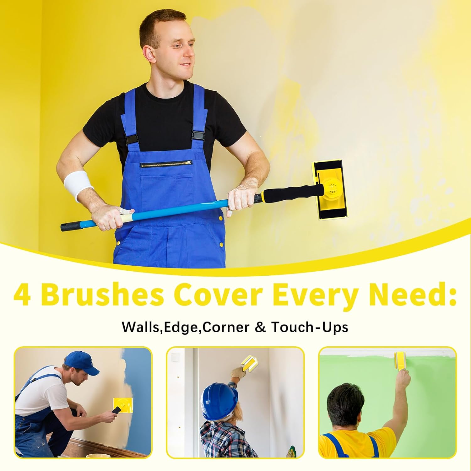 14 Pcs Walls Paint Edger Tool Professional Paint Edger Kit 4 Shape Trim Pads (7"+4"+1"+V-Corner) with 9 Refills 360° Rotating Handle and 7" Tray Edge Painting Tool Set for Corners Walls and Ceilings