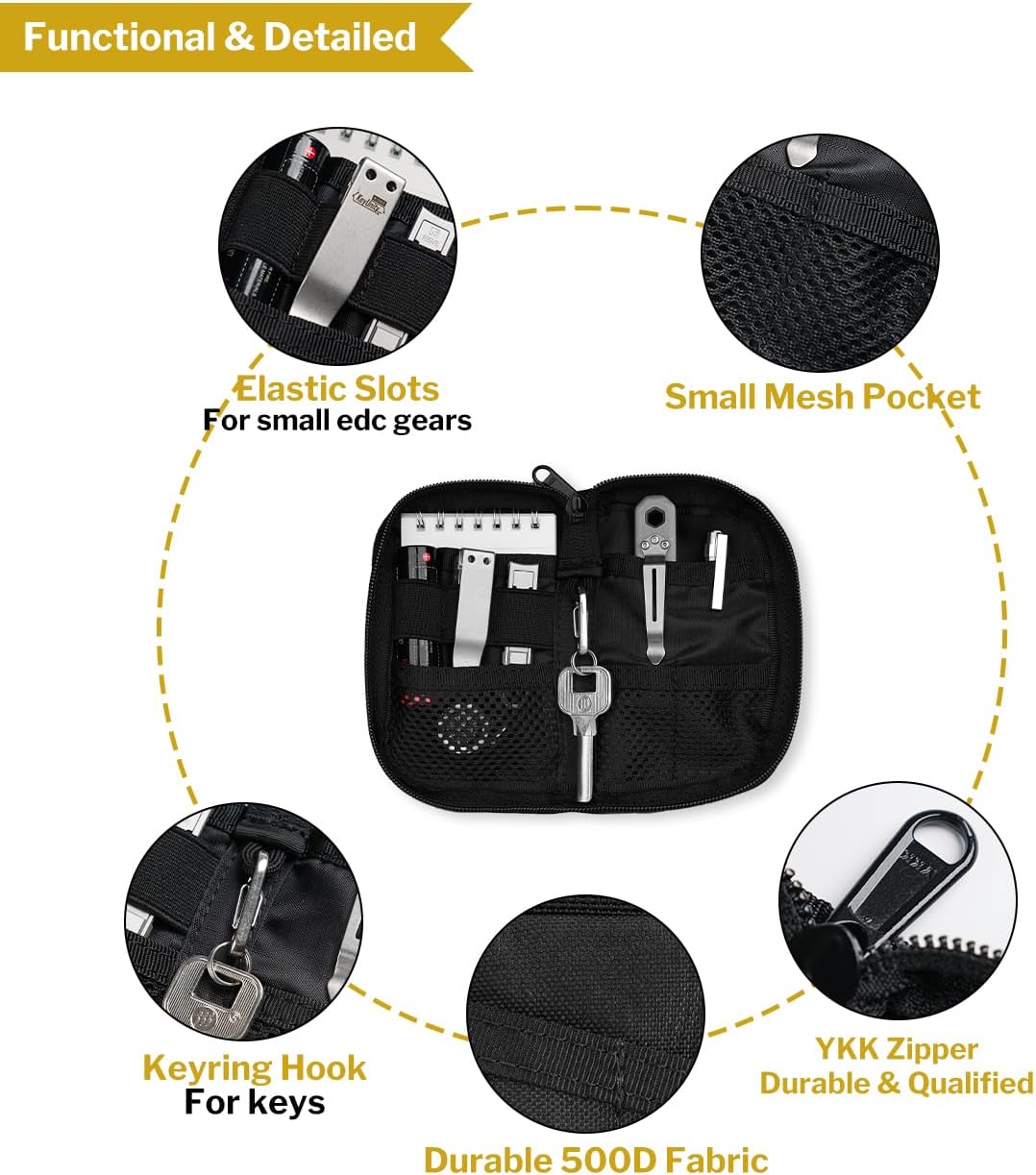 VIPERADE VE10 EDC Pouch Small Pocket Tool Pouch with 10 Compartments, Men's Pocket Organizer for Multitools, EDC Organizer with Patches Area for DIY - Image 6