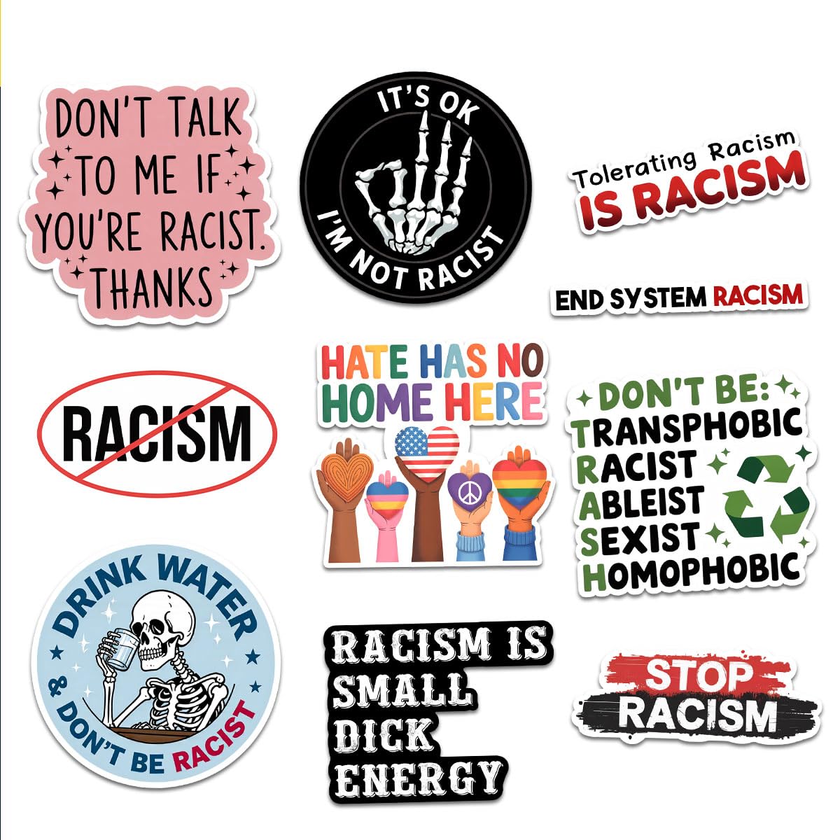 Photo 1 of (10 Pcs) Anti-Racism Stickers – Equality Awareness Vinyl Decals with Human Rights for Laptop, Water Bottle, Car, Gift for Activists, Friends, Coworkers, Besties (3 inches)