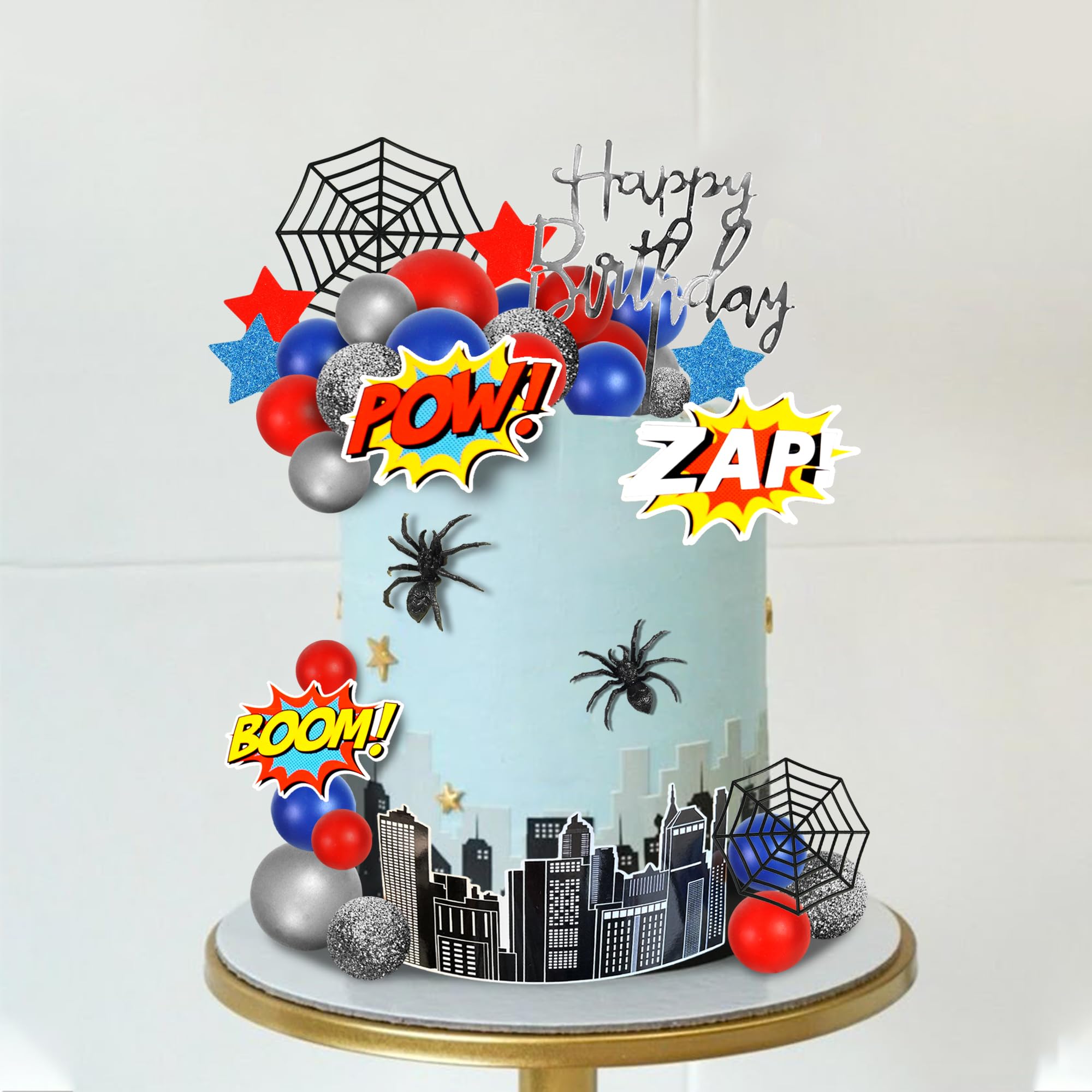 Décoration Gâteau Anniversaire 3 Ans Thème Araignée - Cake Topper 'Happy Birthday' - 15 X 14,5 Cm
