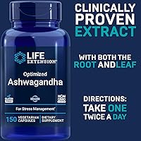 Vista 3 de Life Extension Ashwagandha optimizada, 150 cápsulas vegetarianas sin OMG, sin gluten, cápsulas vegetarianas