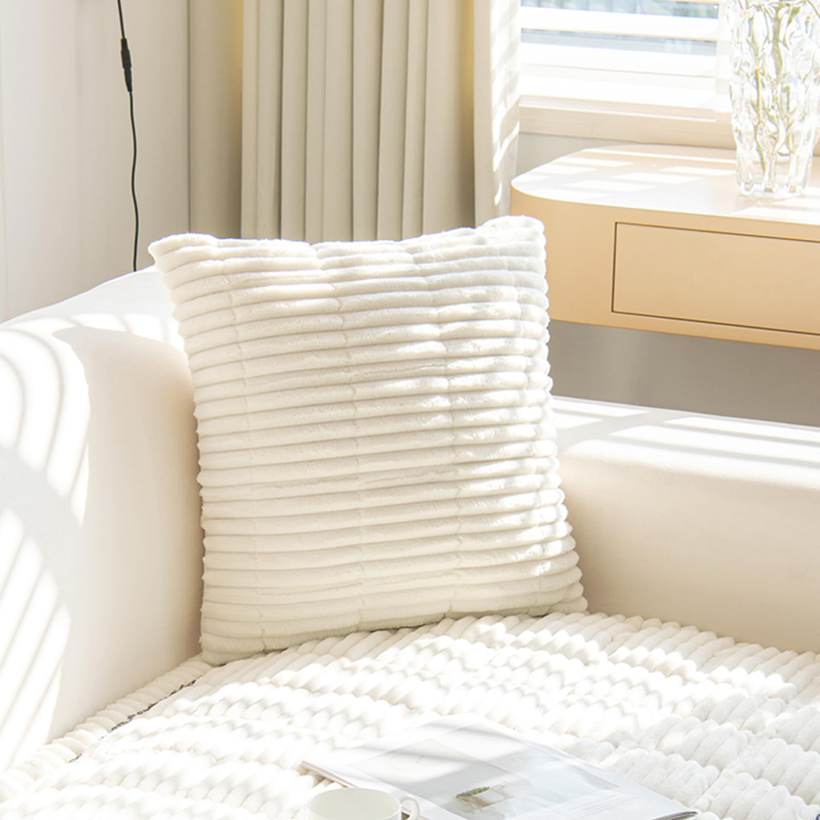 GKXLH Thick Sofa Throw Pillow Cover - 1PC Solid Pillowcase Soft Throw Pillow Case, Pillow Cover for Couch Sofa Home Decoration (White, Pillowcase 45x45 cm) — image 1