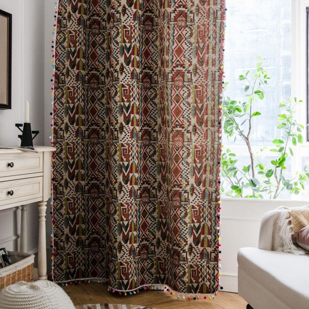Boho Geometryczna Czeska Zasłona Do Sypialni Salon Pościel Bawełniana Drukowane Dekoracyjne Zasłony z Pomponem Dekoracji Domu