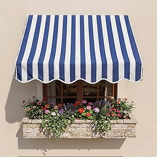 Awnings for Outside, Window Door Awning, Striped Polyester Fabric, Wavy ...