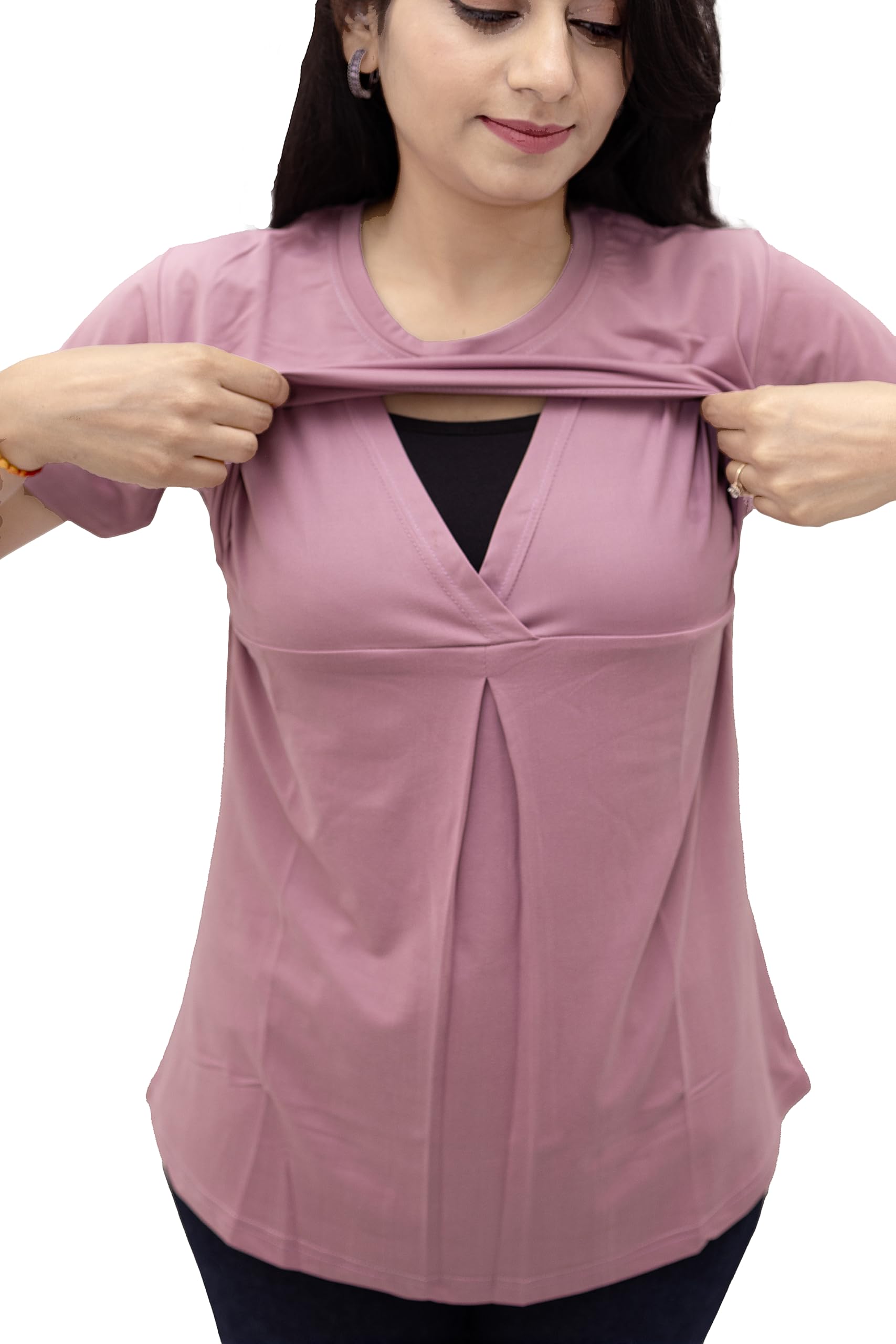 The Starmom Zipless Maternity Tops for Women | Cotton Round Neck Feeding T-Shirt for Easy Nursing & Breastfeeding | Half Sleeve T-Shirt for Pregnant Women | Maternity Top Wear for Mothers - Image 2 thumbnail