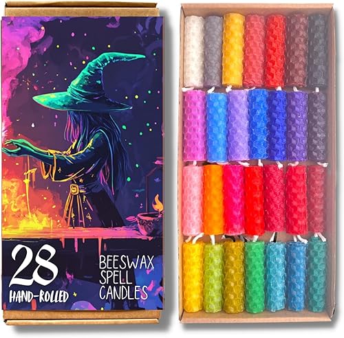 Juego de mini velas de cera de abeja - 28 unidades - Enrolladas a mano - Varios colores