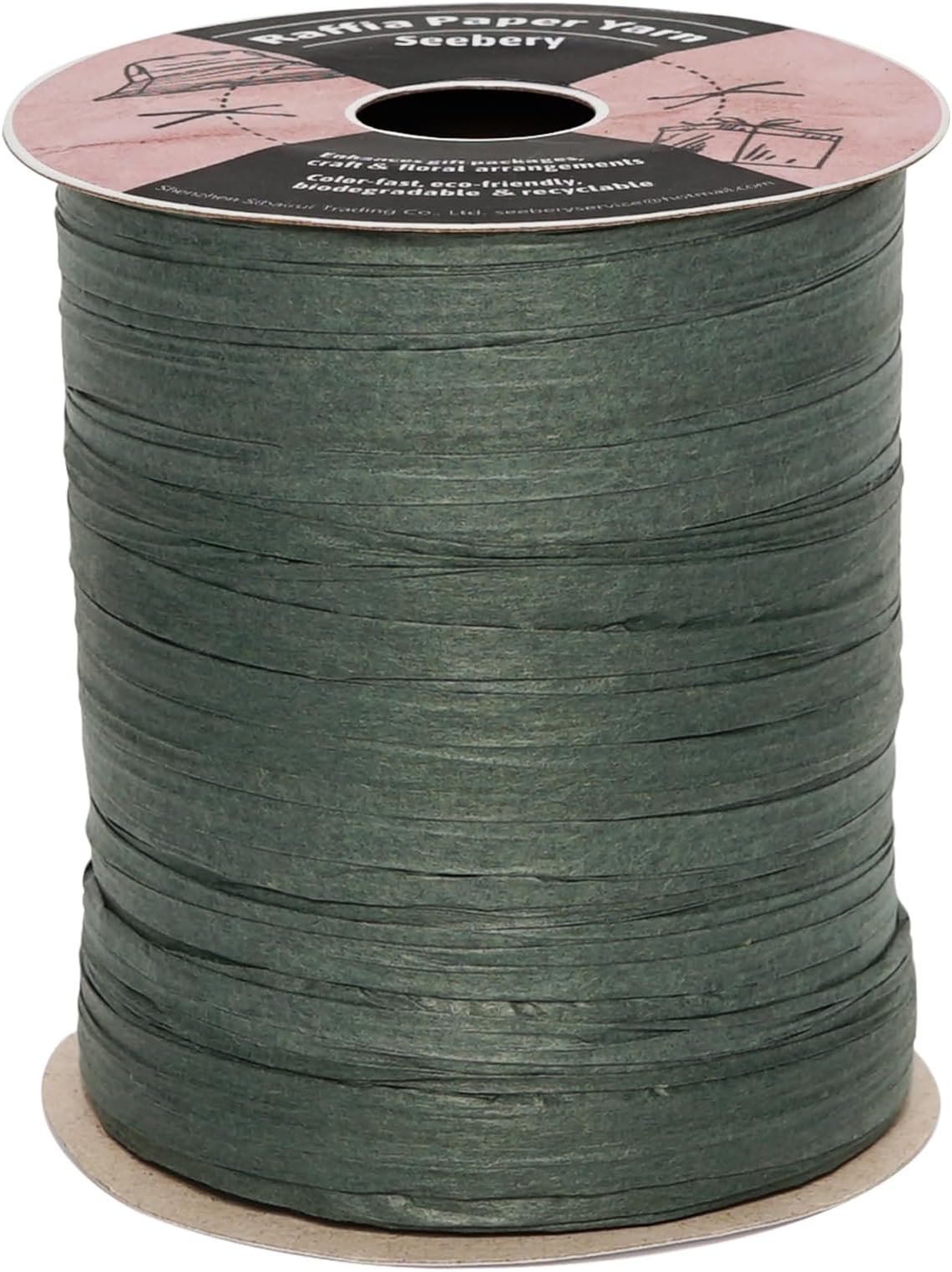 Seebery Raffia Ribbon for Crafts - Raffia Yarn Grass Twine for Gift Wrapping, DIY Decoration & More | Matte String Paper Rope for Crochet - 1/4'' Wide, 100 Yards, Green