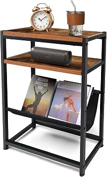 Narrow Side Table Living Room with Storage Shelf, Extra-Large Desktop, 43.3 x 18.3 x 55.8 cm Rustic Brown Slim End Table, 3-Tier Wooden Bedside Table Modern Sofa Table Space Saving for Small Spaces