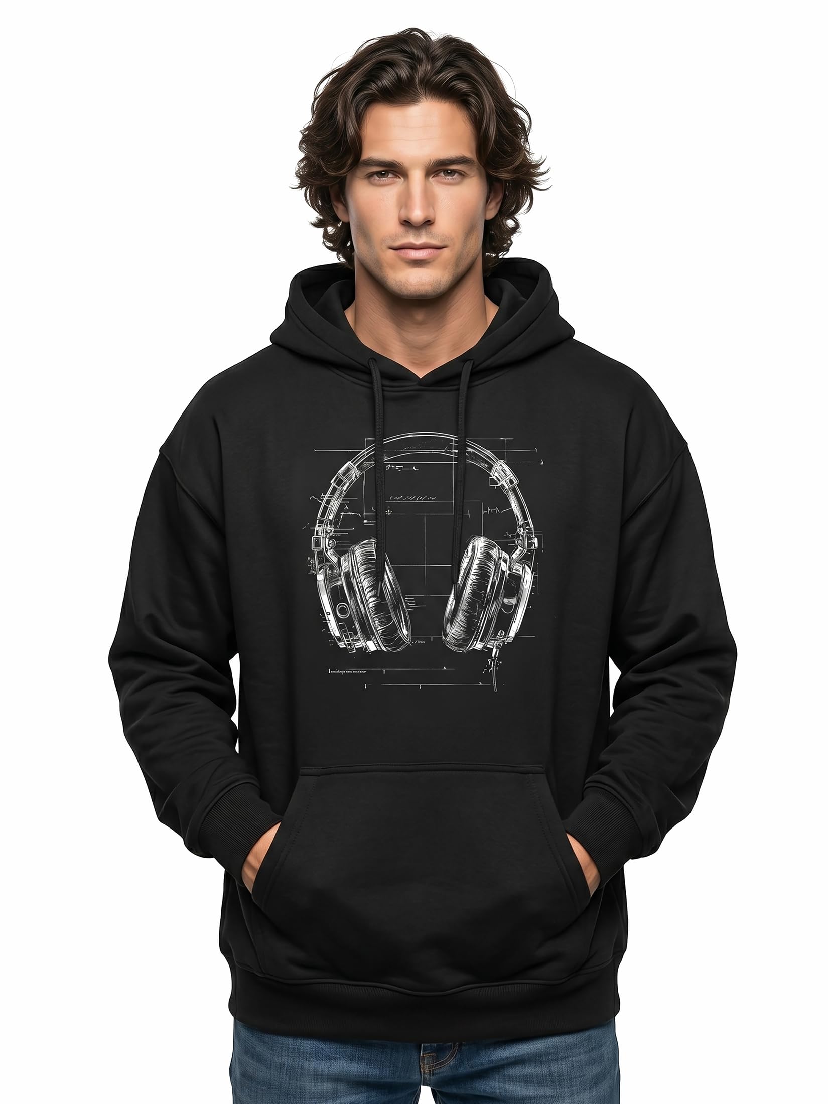 MAKAYA Felpa con Cappuccio Hip Hop Stile Vintage Motivo Cuffie Pullover con Cappuccio Stampa Retro Maglia Anni 80