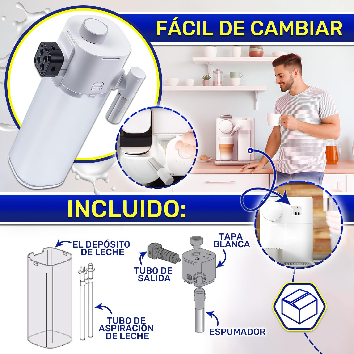 Depósito Leche Cafetera 7313293445 para Delonghi para Nespresso EN640.W | Garantía de 10 Años - MONTERAL
