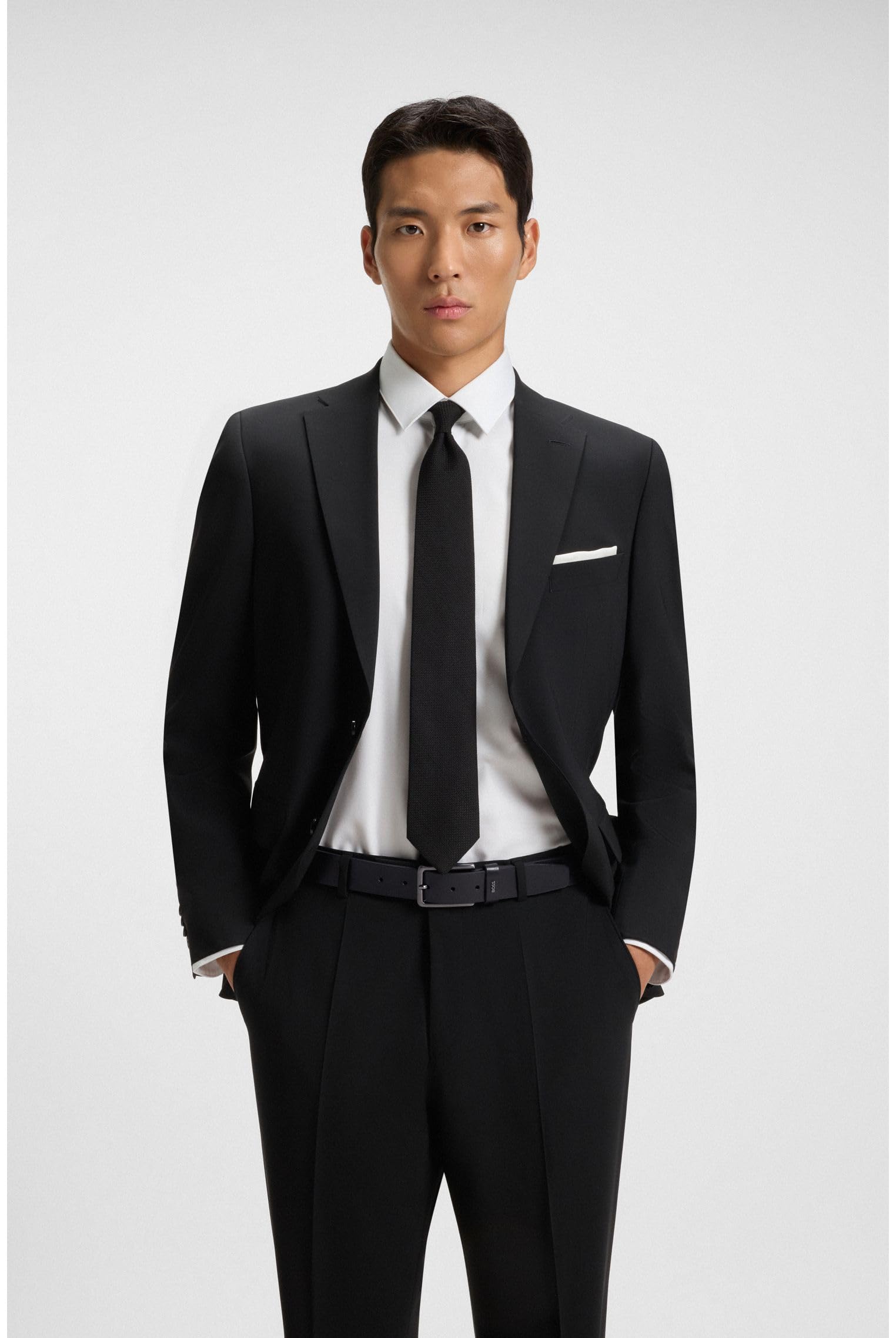 BOSS Męski pasek Calis-Logo Sz35 Gładki skórzany z logo litery na przejściu, Black1, 115
