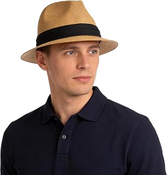 Summer Straw Panama Fedora Sun Hat UV Protection Beach Cuban Trilby Hats for Men and Women