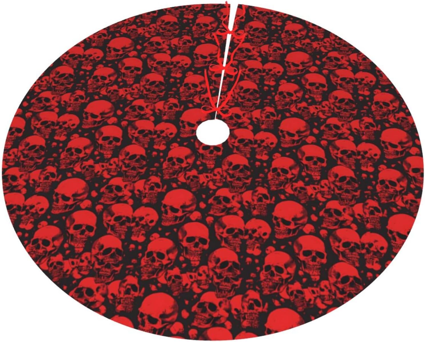 (Red Skulls) Christmas Tree Skirt Ornaments 48" Rustic Xmas Tree Skirts Mat Tree Collar Mat Home Decor Indoor Winter Xmas Holiday Birthday Party Tree Mat Decorations