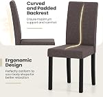 KOTEK Upholstered Dining Chair Set of 2, Mid-Century Modern Kitchen Chairs with Solid Rubber Wood Legs, High Backrest, Armless Side Chairs for Living Room, Dining Room (Brown)