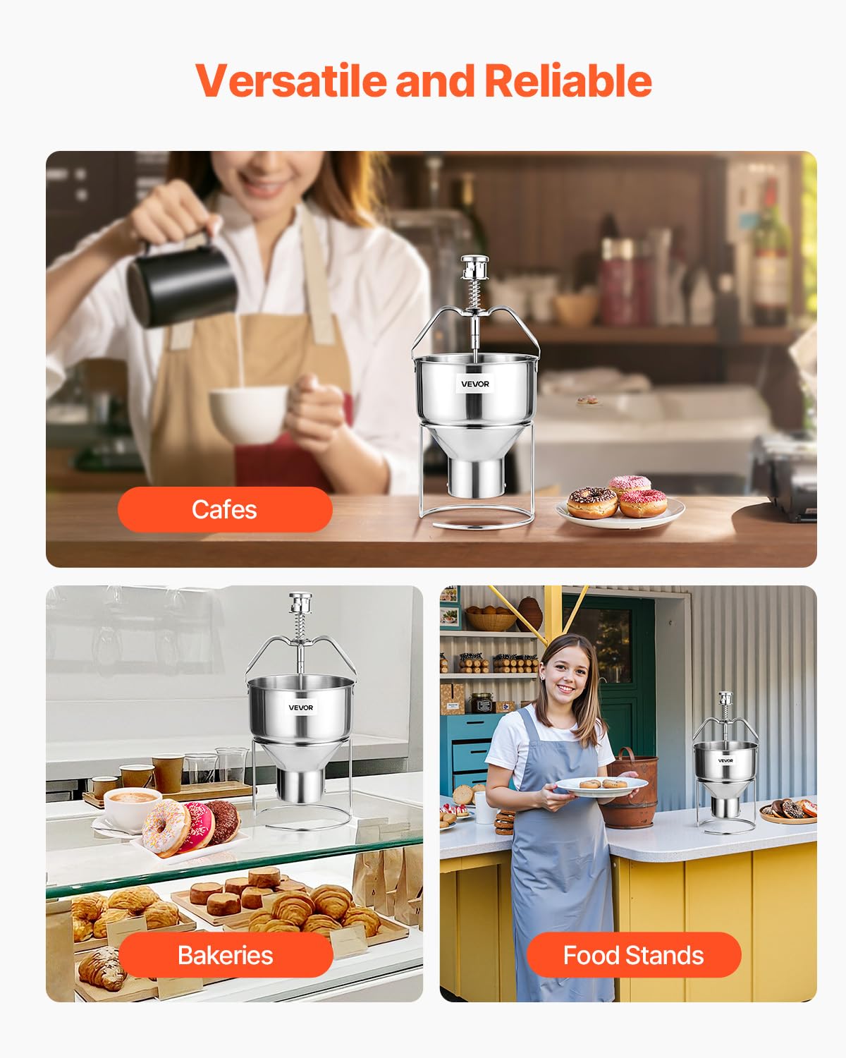 VEVOR Distributeur de beignets manuel, en acier inoxydable 304, distributeur de pâte commerciale grande capacité, réglable sur 6 épaisseurs avec support, pour restaurant, café, boulangerie, cuisine