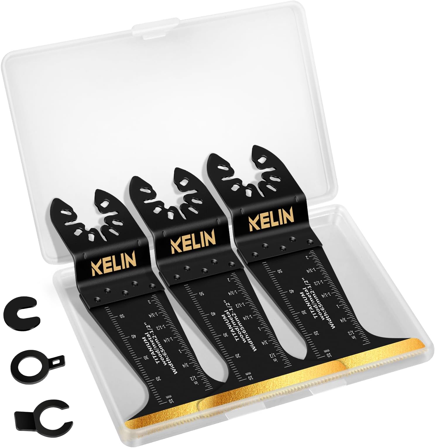 KELIN 3pcs Extra Wide Titanium Oscillating Tool Blades, 65mm Width Universal Multitool Blades for Metal Wood Cutting, Oscillating Saw Blade Fit Dewalt Bosch Milwaukee Ryobi