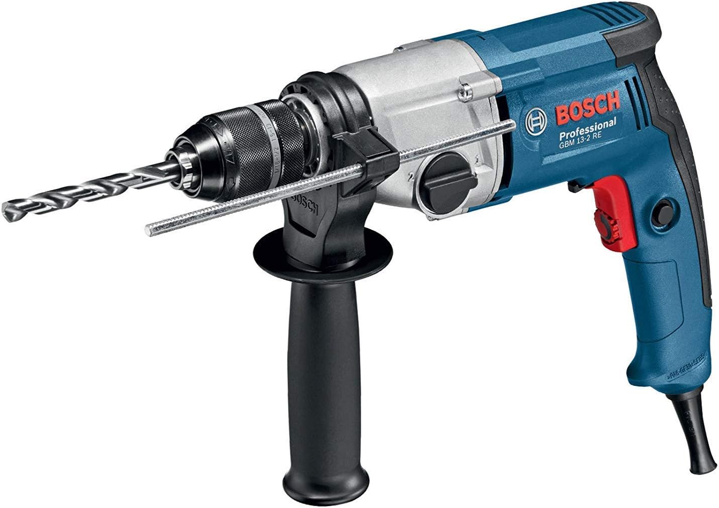 Bosch Professional 2-geared Rotary Drill GBM 13-2 RE (110 V, with 2-speed gearbox, incl. keyless chuck, auxiliary handle, depth stop)