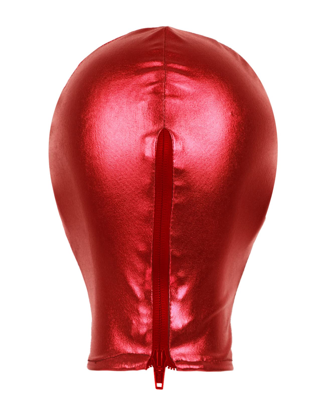 inlzdz Unisex Mens Womens Metallic Open Mouth Headgear Halloween Fancy Shiny Face Mask Costume Wet Look Role Play Cosplay Red OneSize