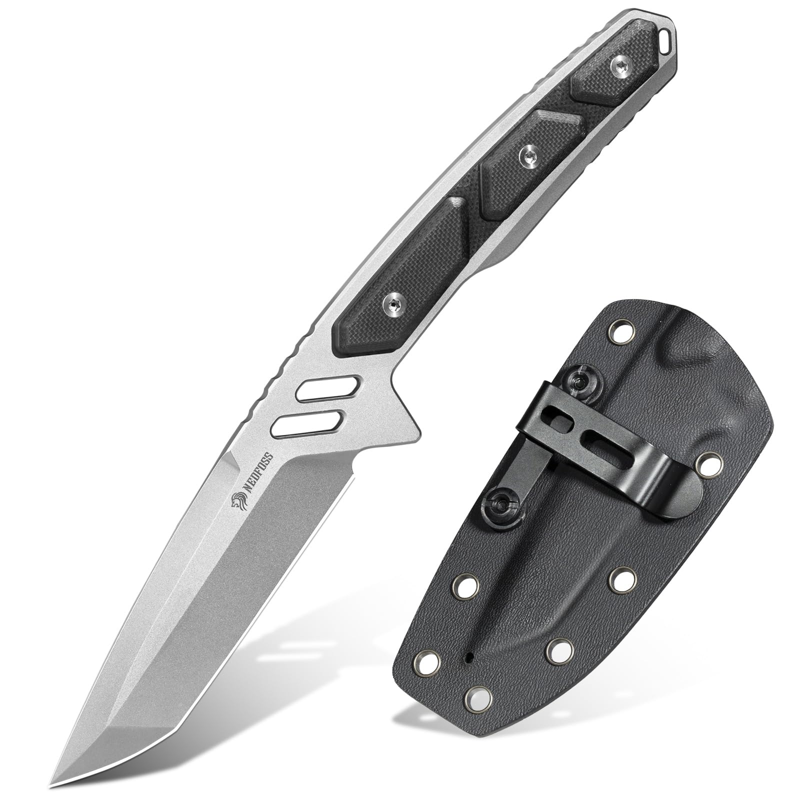 NedFoss BULWARK Jagdmesser 42a Konform, 8.5cm D2 Stahl Full Tang Survival Messer mit Verstellbarer Clip & G10 Griff, Outdoor Messer mit Kydexscheide, Legales EDC Feststehendes Messer