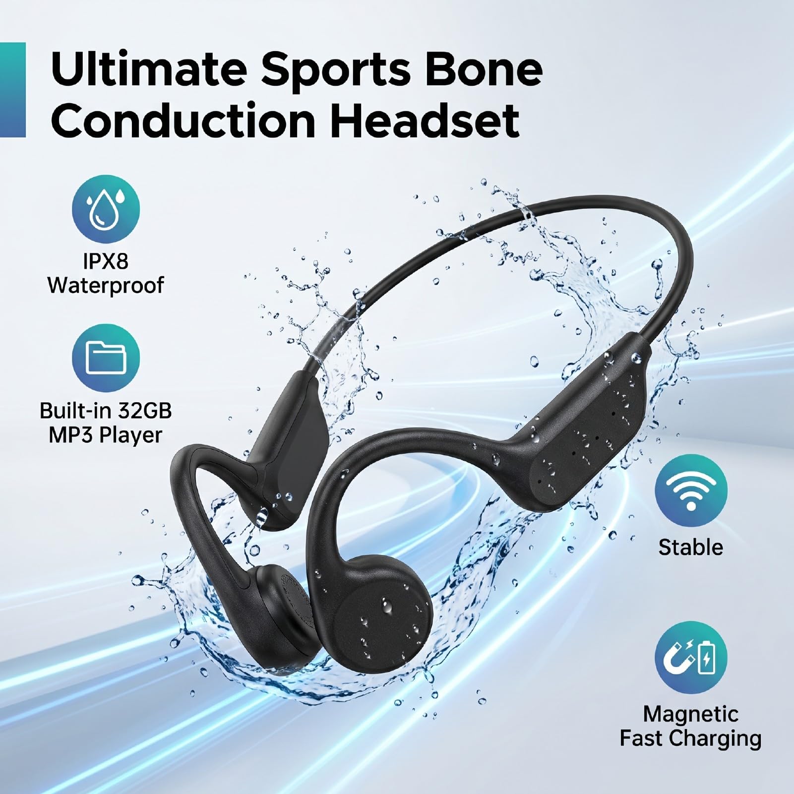 Cuffie a Conduzione Ossea, Auricolari Aperti Impermeabili, Lettore MP3 da 32 GB Cuffie Sportive Auricolari per Corsa Ciclismo Camminata Allenamento Palestra Sport All'aria (BLACK)