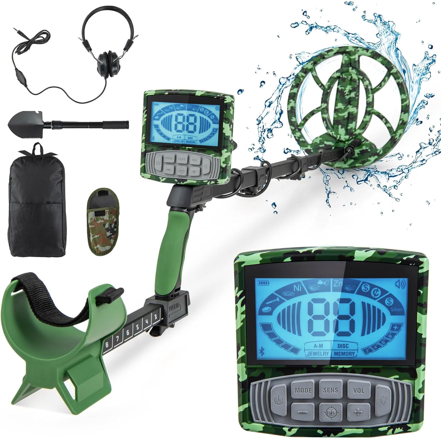 Goplus Metal Detector for Adults, Professional High Accuracy IP68 Waterproof Gold Detector w/ 10" Search Coil, 5 Modes-Memory&DISC&Jewelry&All Metal&Pinpoint Mode, Bigger LCD Display