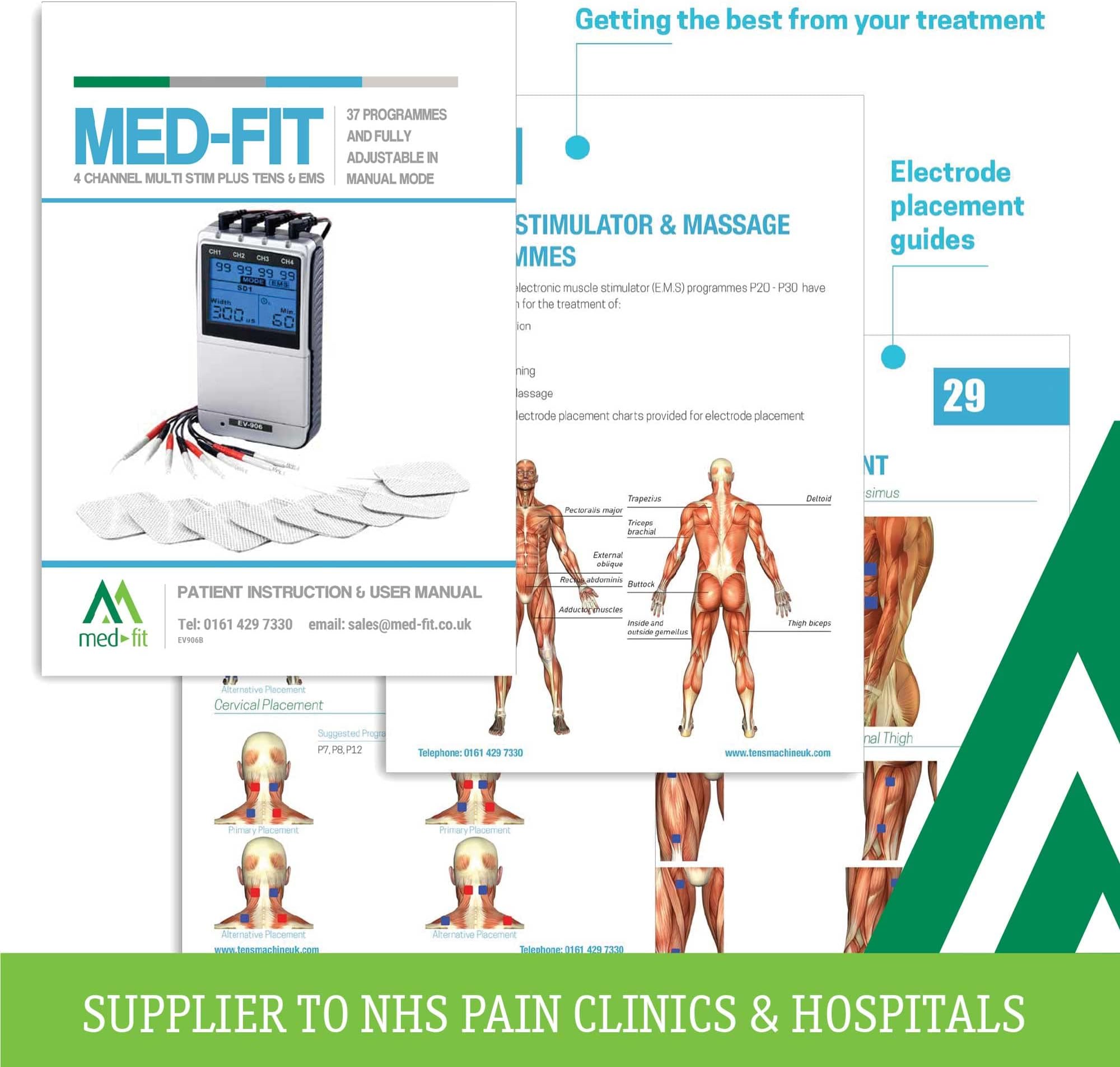 Med-Fit Premier EV906 4 Channel Rechargeable TENS Machine and Muscle Stimulator with 24 Pre-Set Programmes Manual Adjustment