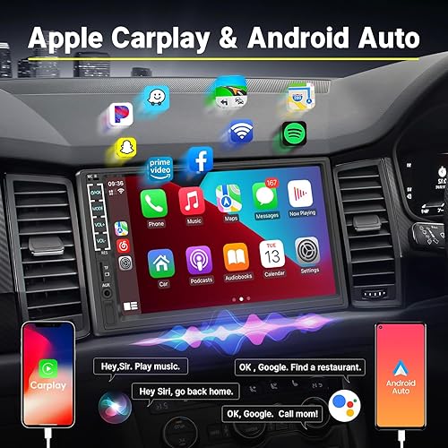 Miniatura 2 de Estéreo de auto doble DIN con Apple Carplay y Android Auto, pantalla táctil HD de 7 pulgadas, receptor de audio para automóvil con Bluetooth,