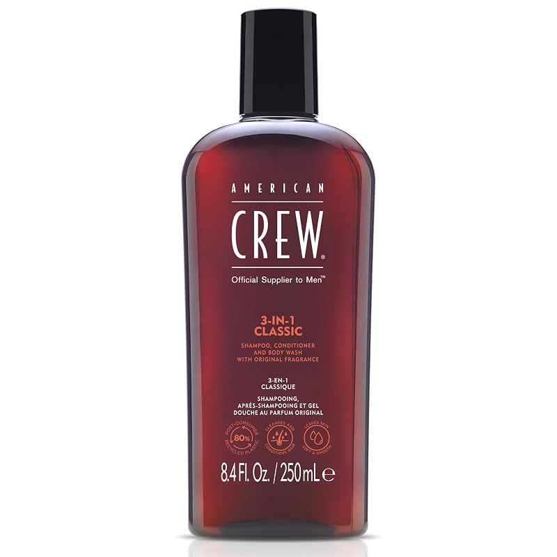 AMERICAN CREW Shampoo, Condicionador e Sabonete Líquido Corporal 3 em 1 Classic, 250 mL