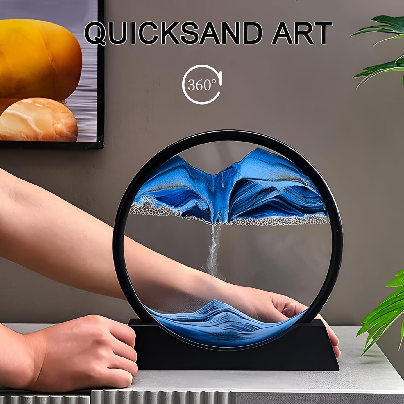Oblivion Moving Sand Art Picture Decor, 3D Deep Sea Sandscape Liquid Motion, Round Glass Frame Display Flowing Sand Relaxing Gift for Kids Adults Painting Artistic Sandscape for Home (1 Pc) 1