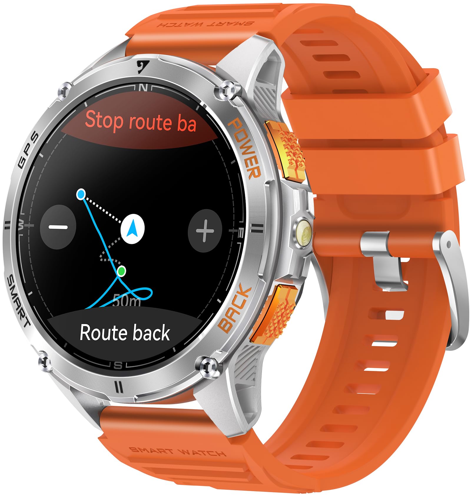 GPS Smartwatch Herren Militär Sportuhr mit Kompass Höhenmessr Barometer Fitnessuhr Herzfrequenz Blutdruck Fitnesstracker Schrittzähler Outdoor Laufuhr LED Taschenlampe Tactical Watch Telefonfunktion