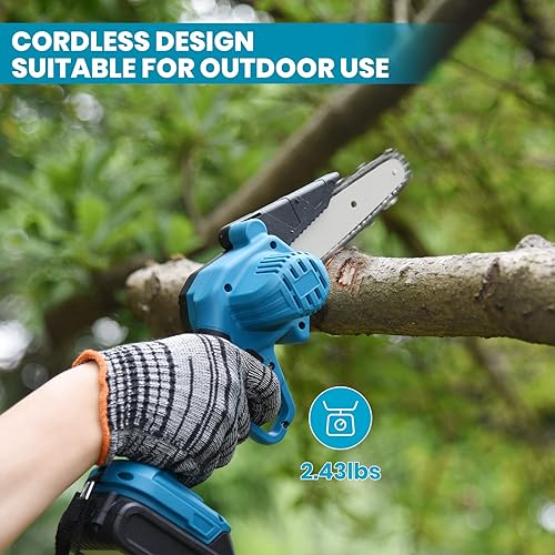 Miniatura 3 de Mini motosierra inalámbrica, motosierra eléctrica sin escobillas de 6 pulgadas, 3 cadenas mejoradas, motosierra portátil de mano de 2.43 libras,