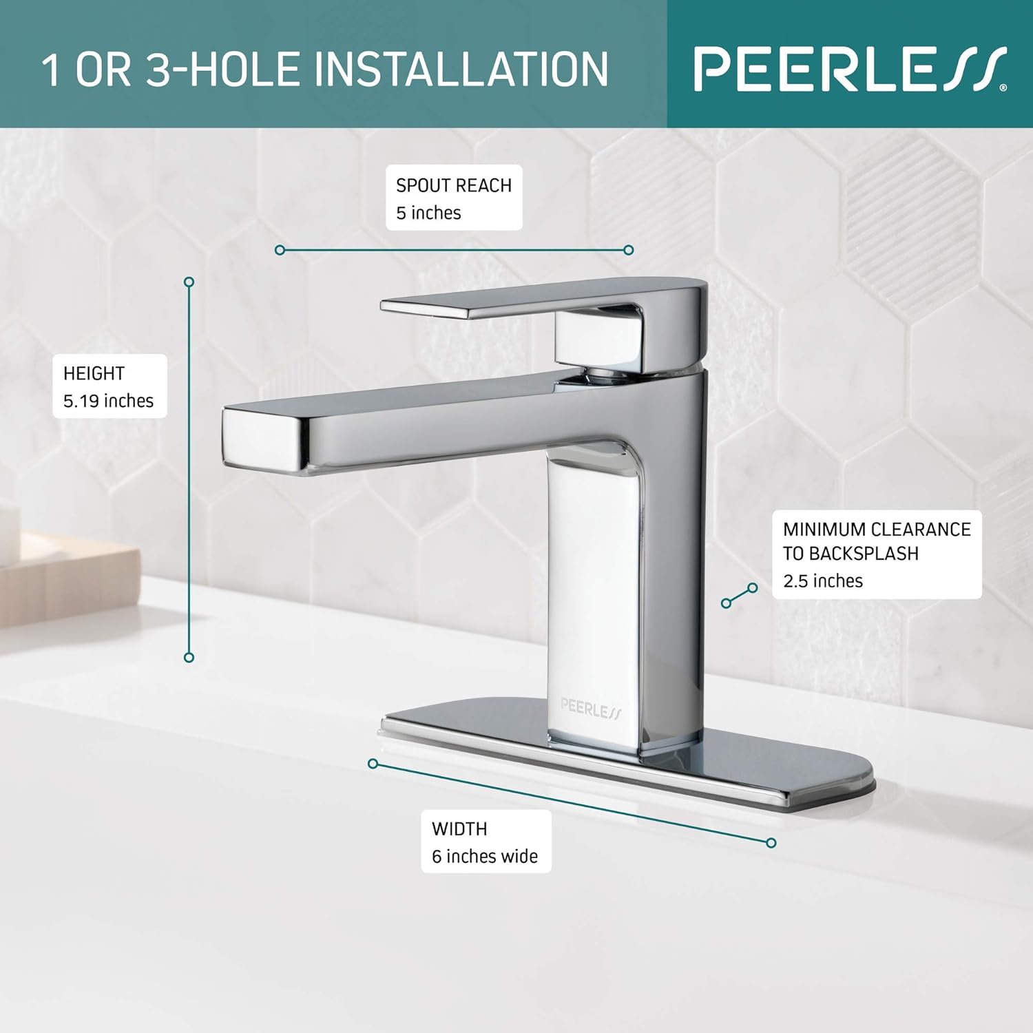 Peerless P1519LF-BL-LPU Handle Lavatory Faucet Single Hole, 1.0 GPM Water Flow, Matte Black