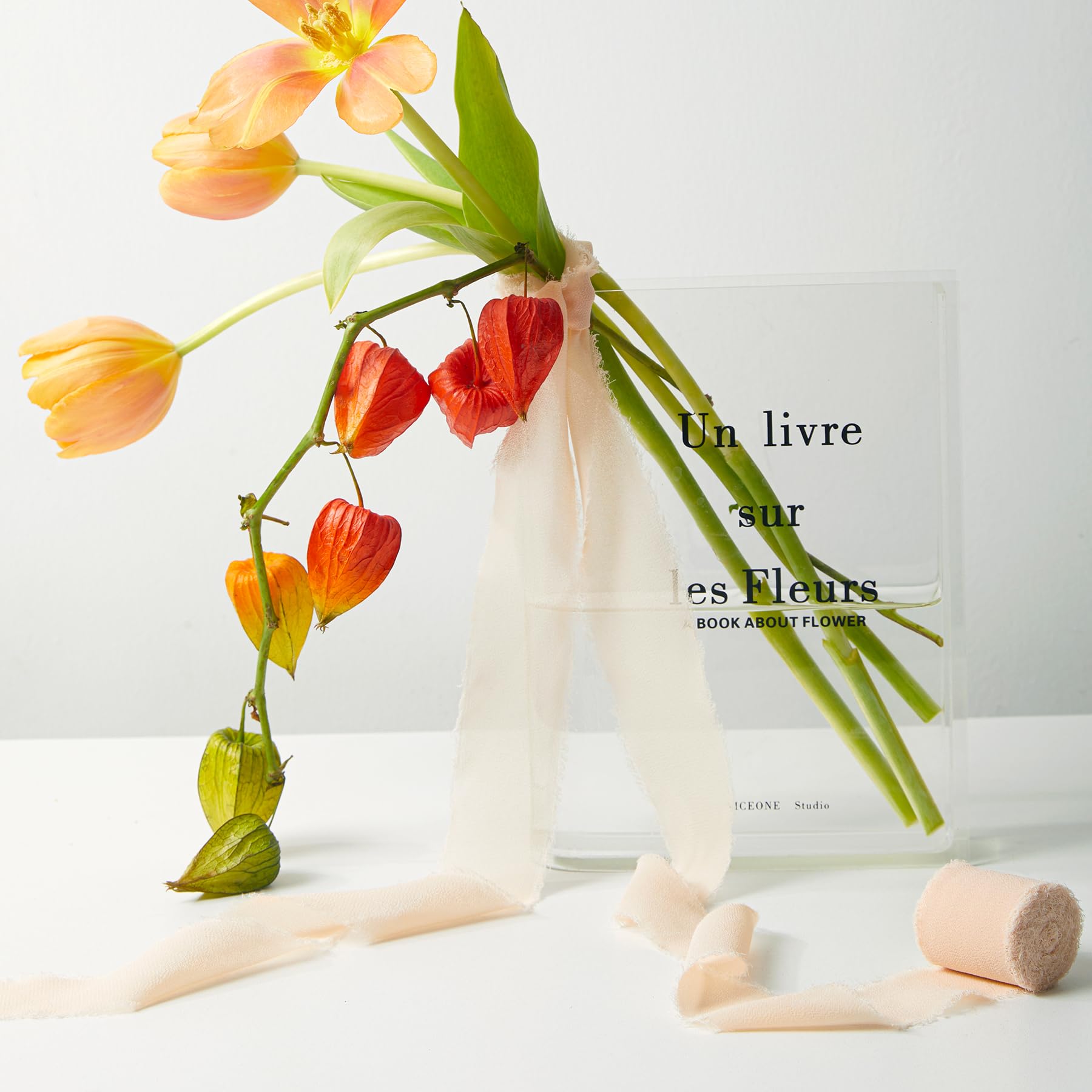 Kettion Lot De 4 Rouleaux De Ruban à Franges En Mousseline De Soie Fait à La Main, 5,1 Cm X 7 M, Idéal Pour Invitations De Mariage, Bouquets, Emballages Cadeaux, Décorations De