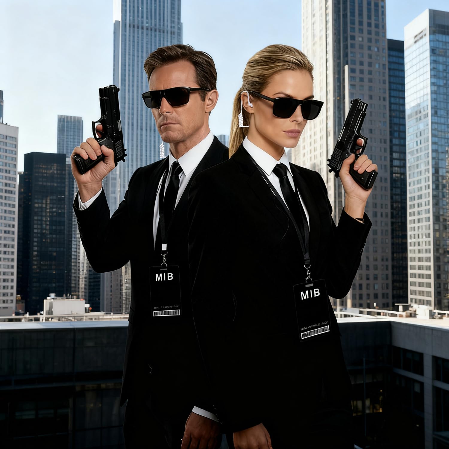 RenSton 5 PCS Agent Costume Accessories, Men in Black Costume with Glasses Necktie Earpiece ID Badge Card Lanyard - Image 4
