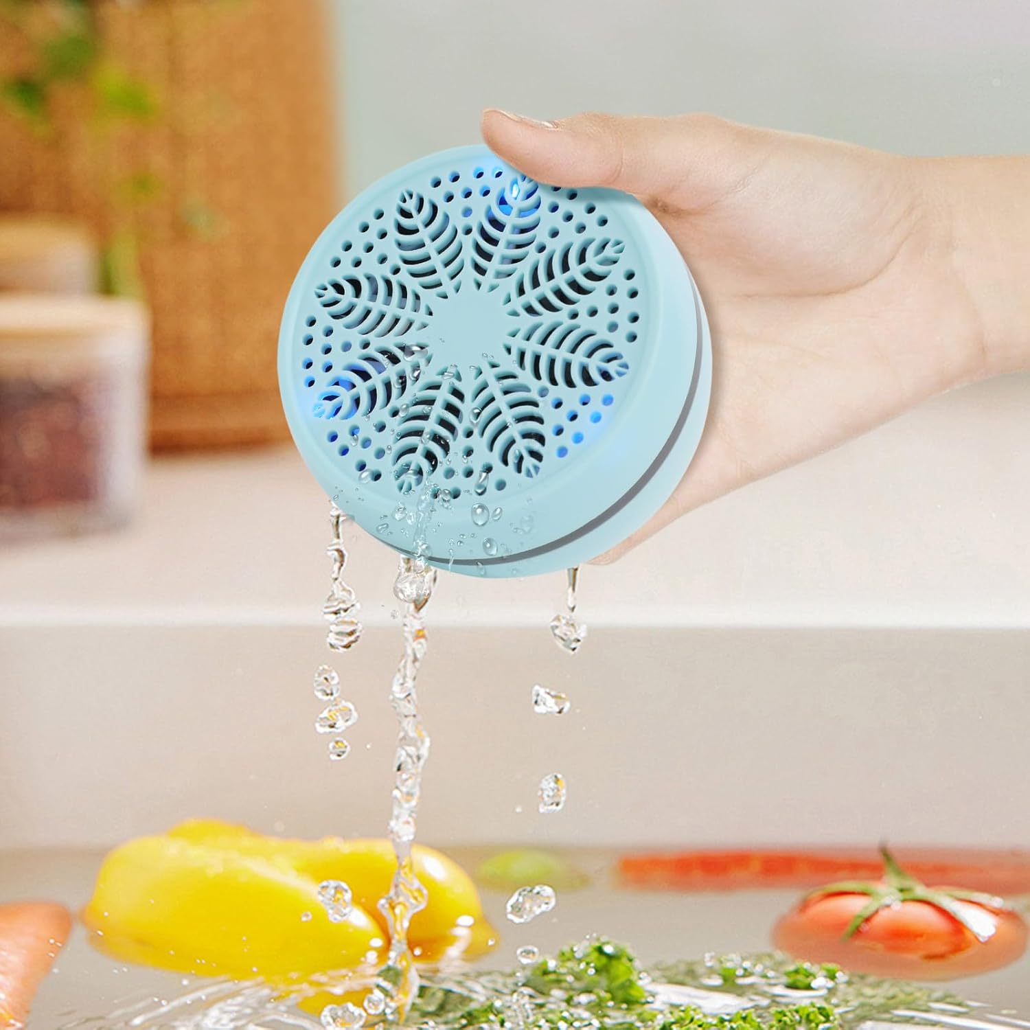 Portable Fruit Cleaner - Mini Vegetable Washing Machine with 3 Cleaning Modes, 2.1Gal Capacity, IPX7 Waterproof - Titanium Alloy Electrolytic Deep Cleaner for Travel, Kitchen, Camping (Sky Blue)