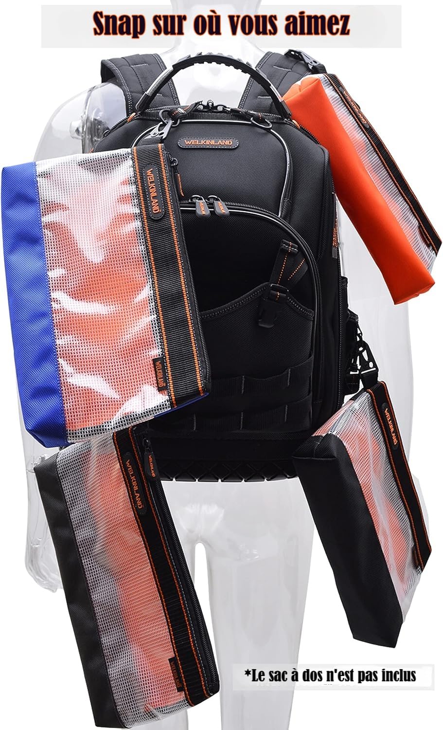 Lot de 4 pochettes transparentes à fermeture éclair de 33 cm, petit sac à outils, mini sac à outils