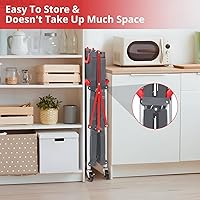 Vista 5 de Carrito de servicio plegable portátil de 3 niveles, carrito plegable con ruedas, capacidad de carga de 56 libras por estante, carritos plegables