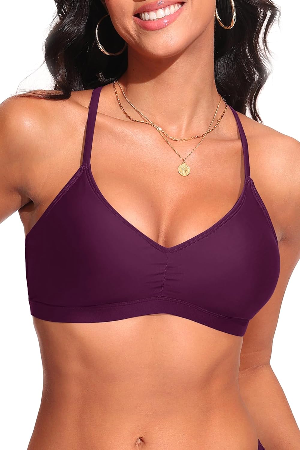 Women Bikini Top - V Neck Swimsuits Top Only Crisscross Bathing Suit Swim Bra Padded - Image 4